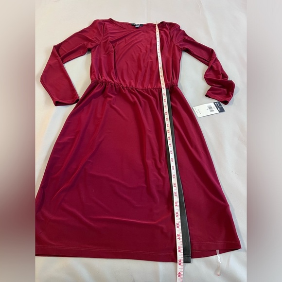 Chaps Red Black waist faux  dress‎ with faux leather detail Sz Small NWT! - Picture 4 of 11